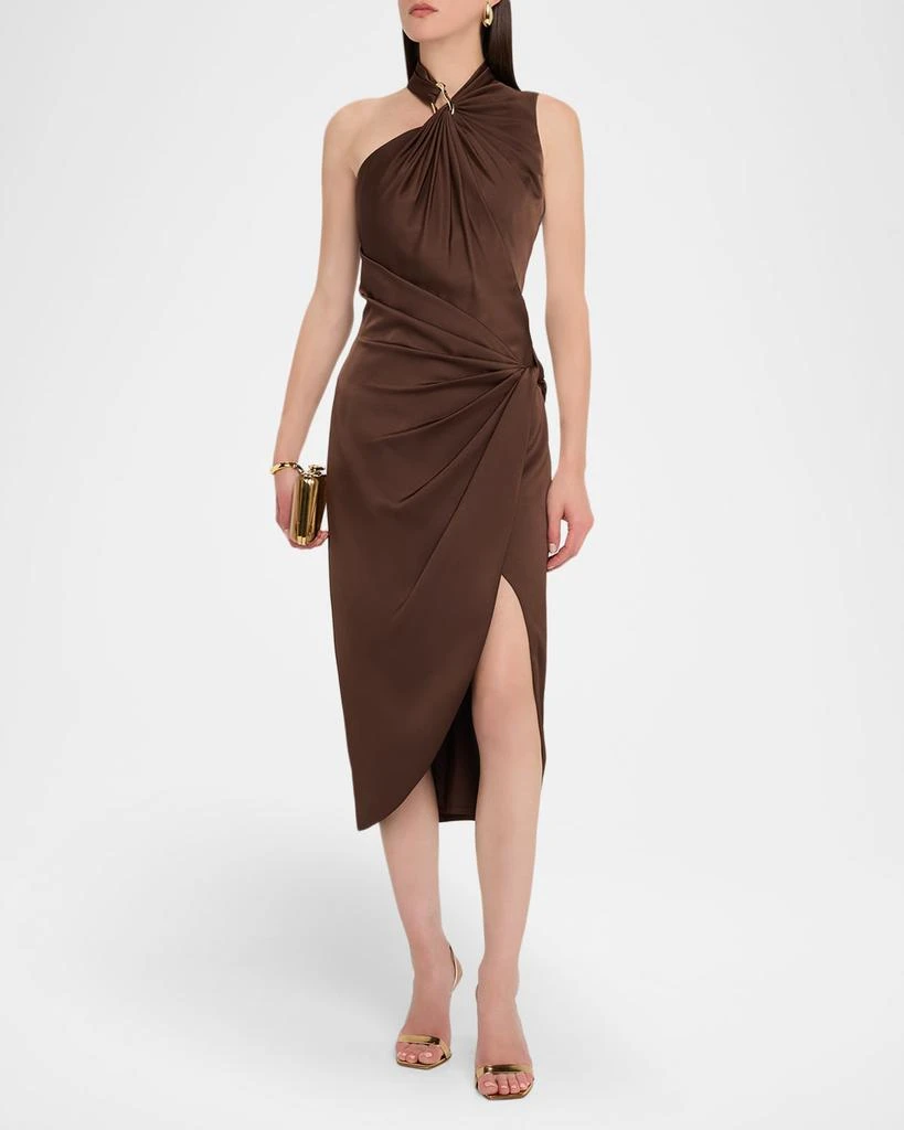 Aidan Mattox Pleated Bodycon Crepe Back Satin Midi Dress - Dresses & Skirts  - BeyondStyle