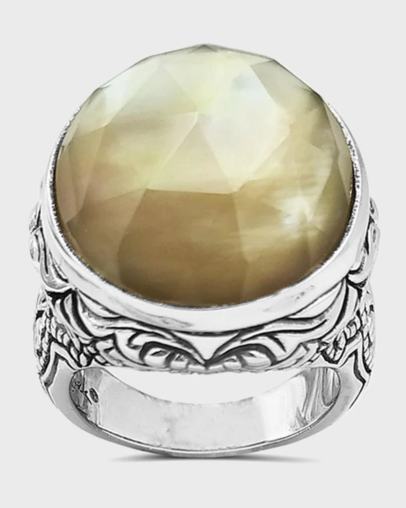Stephen Dweck Faceted Smoky Quartz and White Mother-of-Pearl Dome Ring in Engraved Sterling Silver 3
