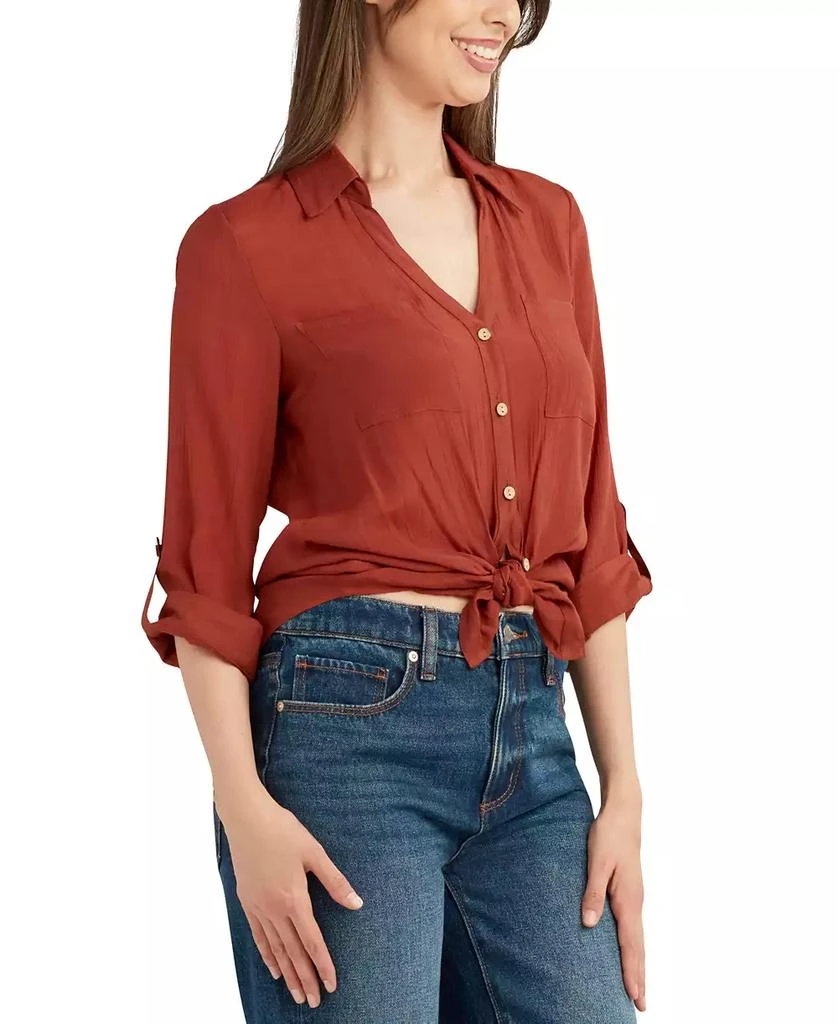 BCX Juniors' Tie-Hem Gauzy Shirt 4