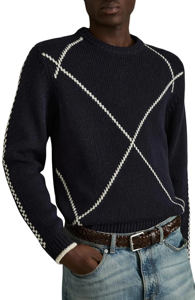 REISS Parvey Geo Pattern Wool Blend Crewneck Sweater 1