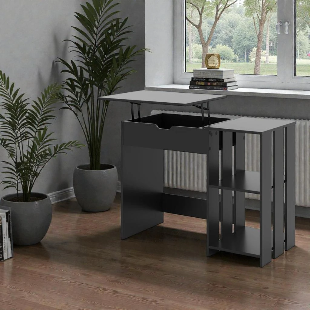 Hivvago Space-Efficient Writing Desk with Built-In Hidden Cubby and Open Organizers
