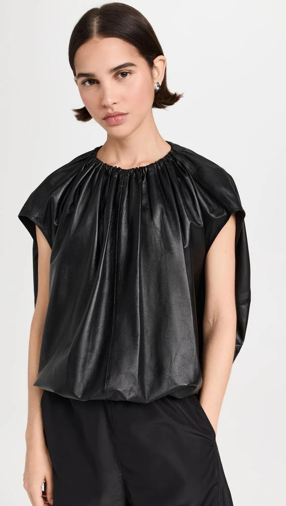 Tibi Feather Weight Leather Shirred Neck Circular Top 1