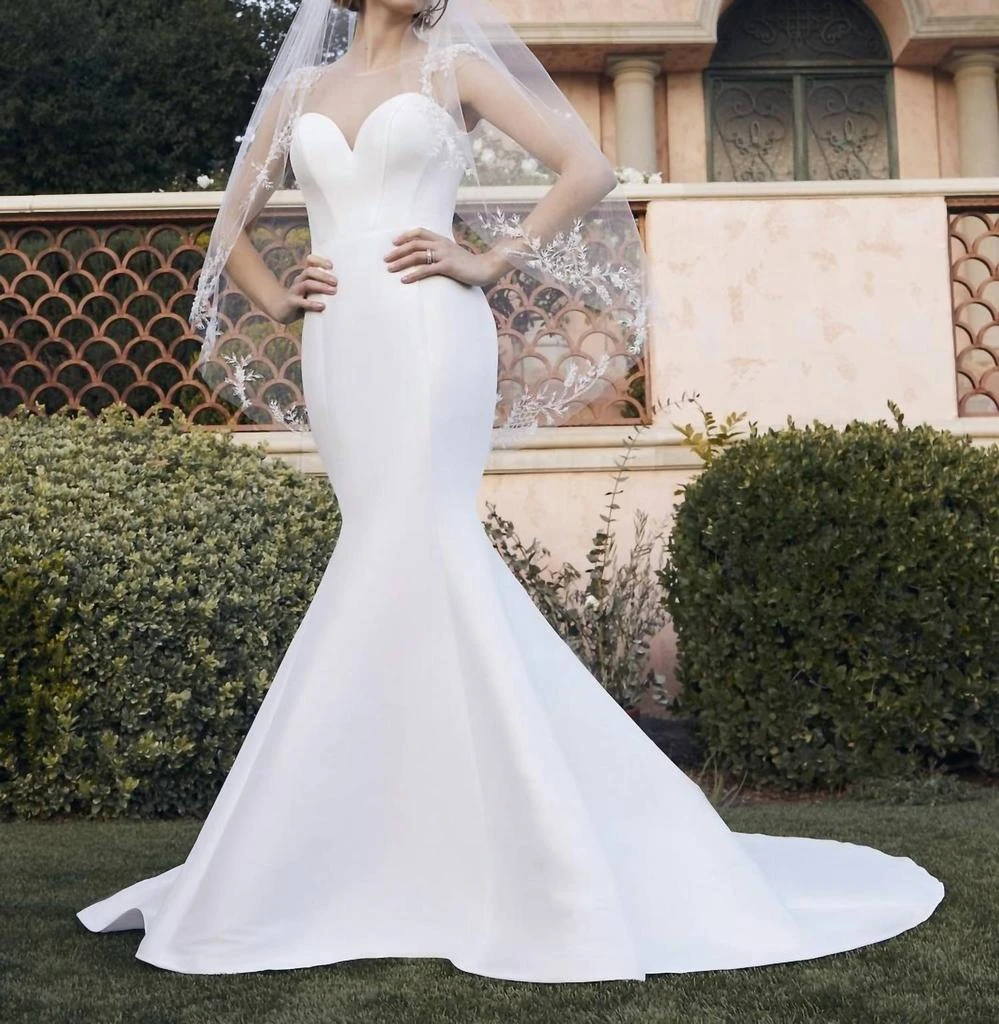 Casablanca Posey Stretch Mikado Wedding Gown In Ivory/nude/silver 2