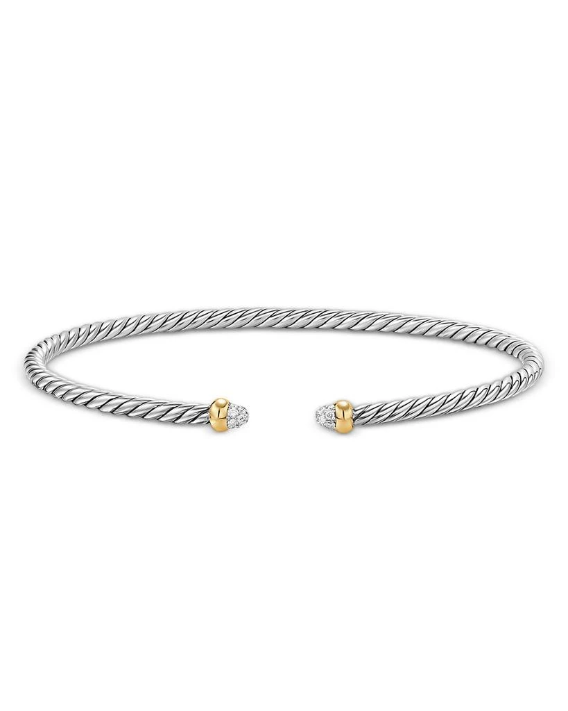 David Yurman Micro Cable Flex® Bracelet in Sterling Silver with 14K Yellow Gold and Diamonds, 2.6mm 3