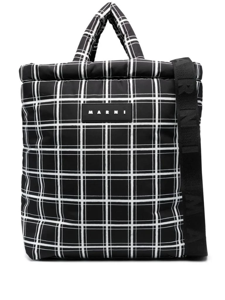 Marni Black And White Checkered Tote Bag 1