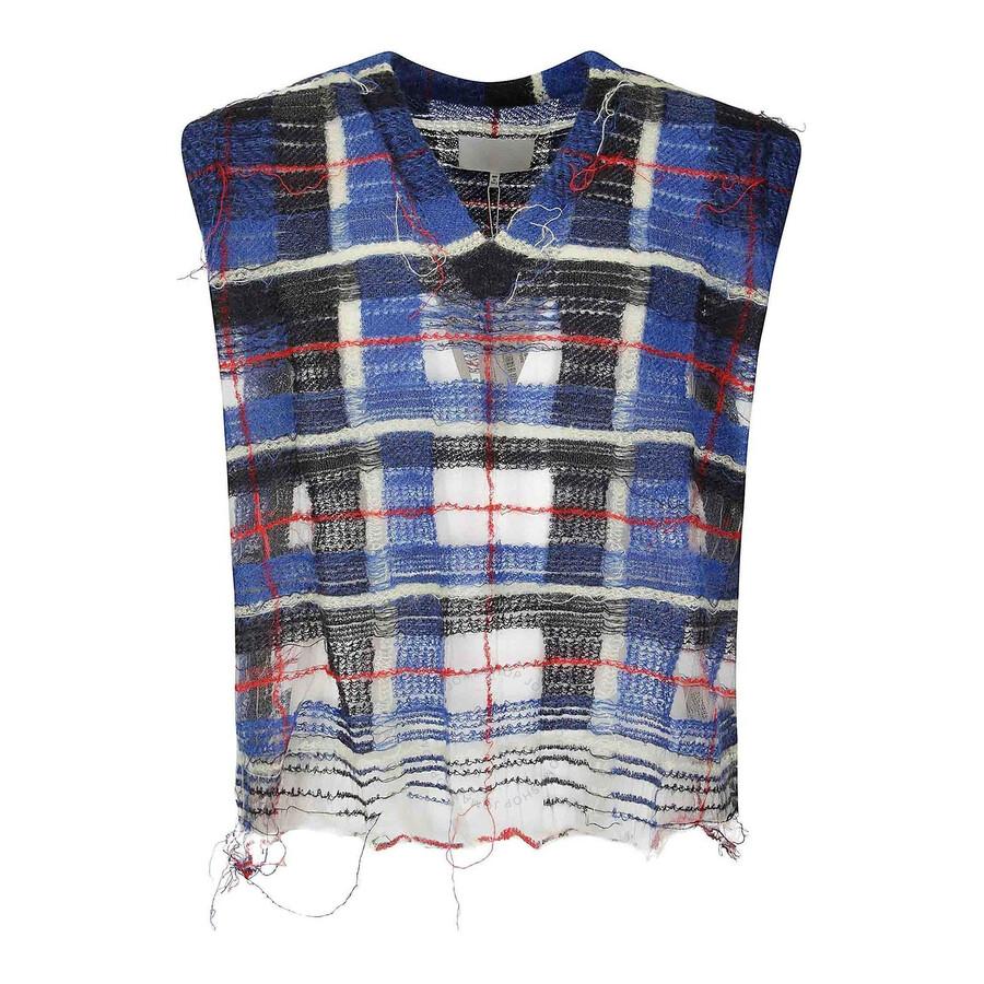 MAISON MARGIELA Men's Blue Distressed Checked Tank Top