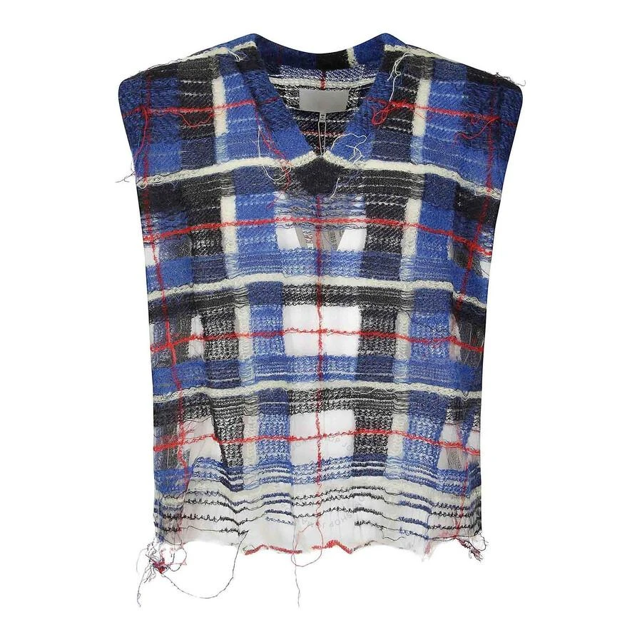 MAISON MARGIELA Men's Blue Distressed Checked Tank Top 1
