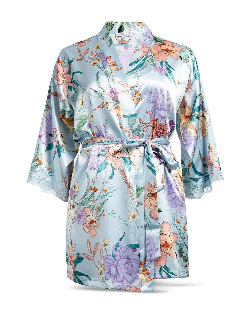 In Bloom Stretch Satin Sky Blue Floral   Wrap Robe 3
