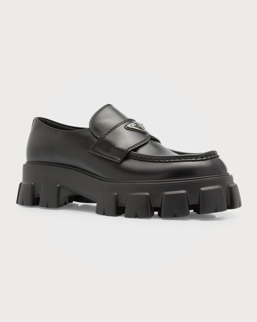 Prada Men's Monolith Lug-Sole Brushed Leather Loafers 3