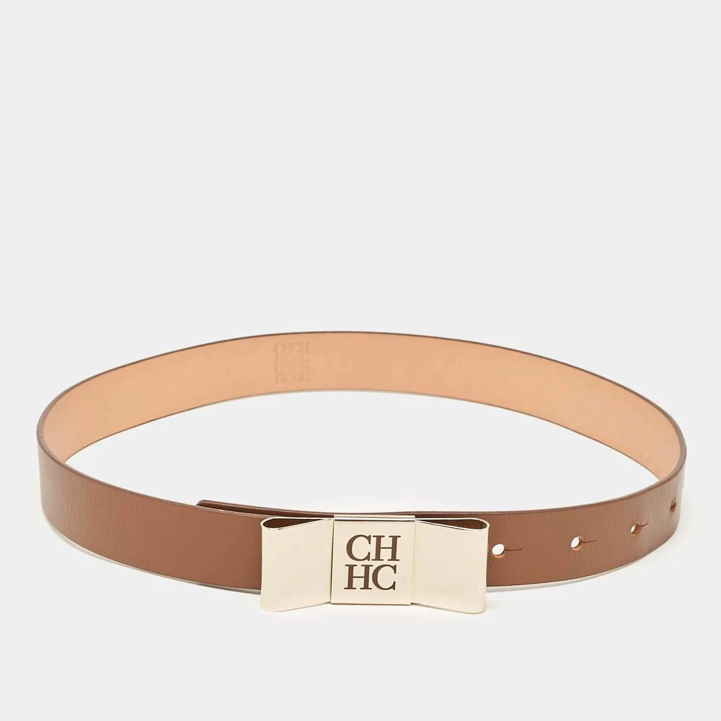 CH Carolina Herrera CH Carolina Herrera Brown Leather Metal Bow Buckle Belt 75 CM 1