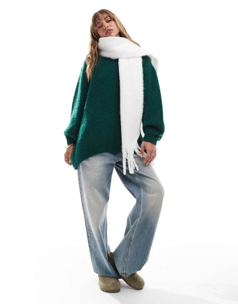 ASOS ASOS DESIGN fluffy tassel scarf in winter white 3