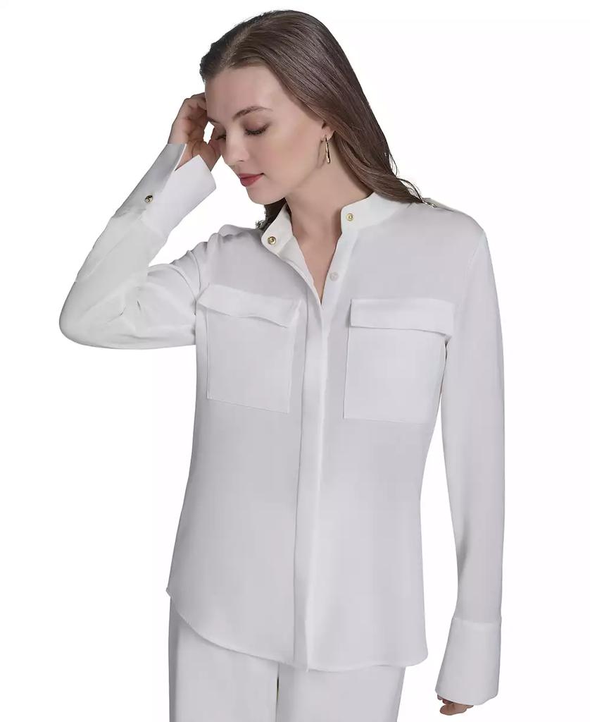 HALSTON Women's Long-Sleeve Button-Front Shirt