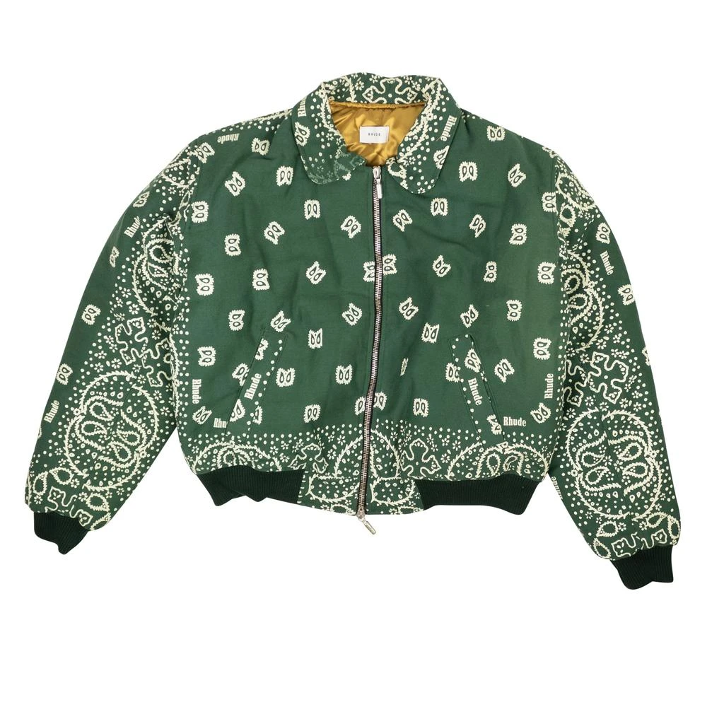 Rhude Forest Green And Creme Cotton Lighting Bomber Jacket 4