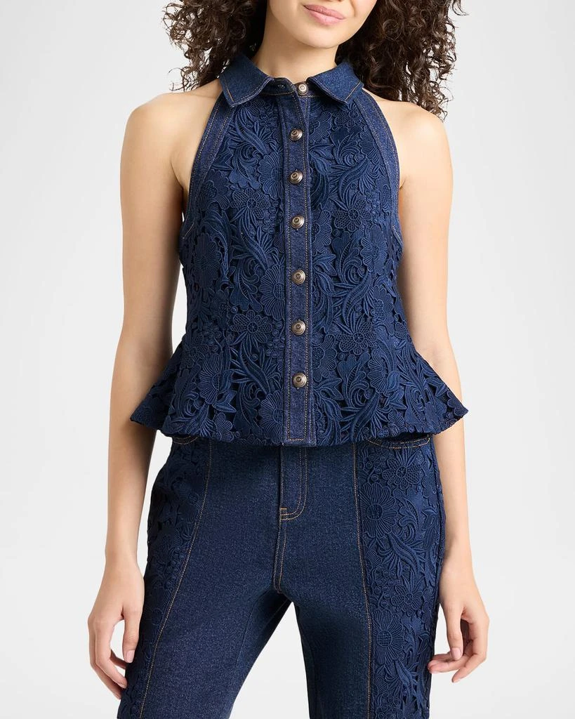 Cinq a Sept Ronin Lace Denim Top 3