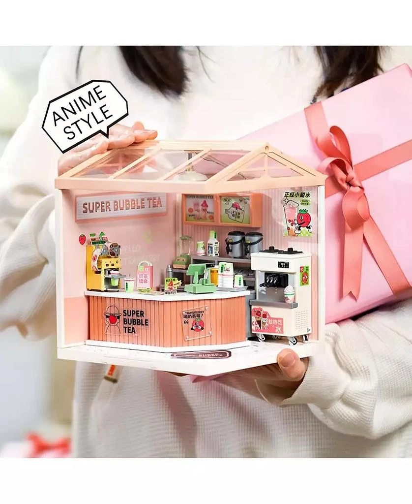 Robotime LED Building Blocks for Adults,1:24 Toy Building Sets,Model Building Kits Kids Ages 8-15 DIY Miniature Dollhouse Kits Double Joy Bubble Tea 2