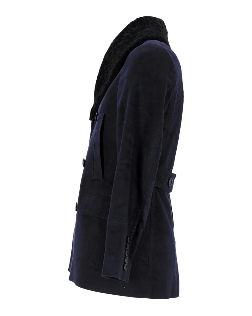 Burberry London Bateson Pea Coat With Shearling Collar in Navy Blue Viscose 2