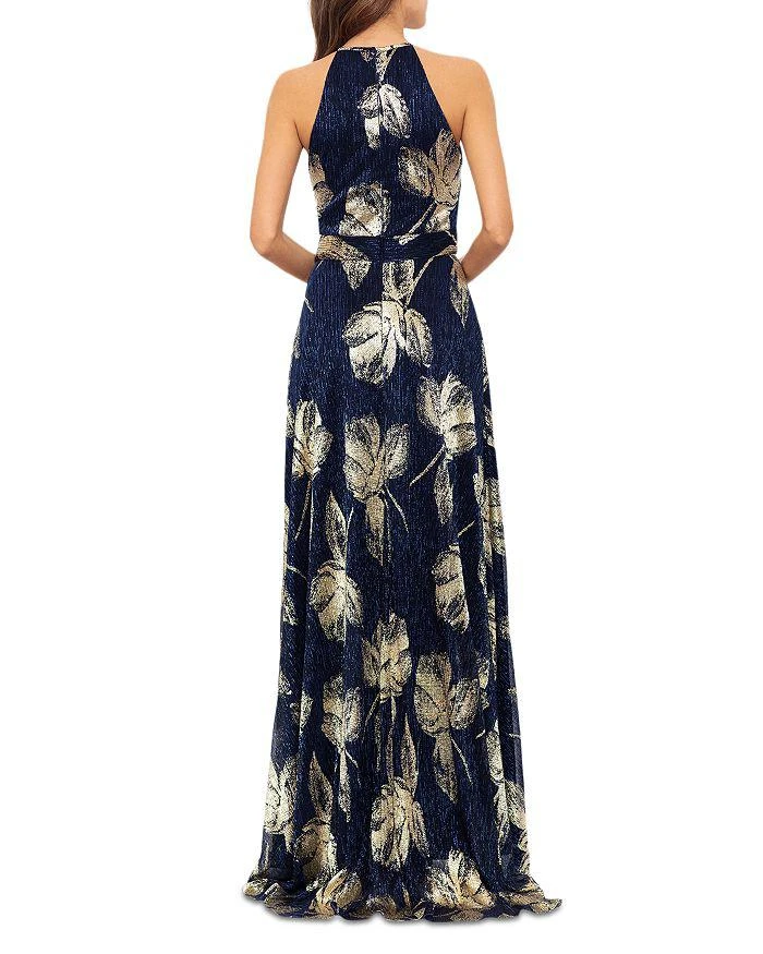 AQUA Floral Print Foil Halter Gown - Exclusive 3
