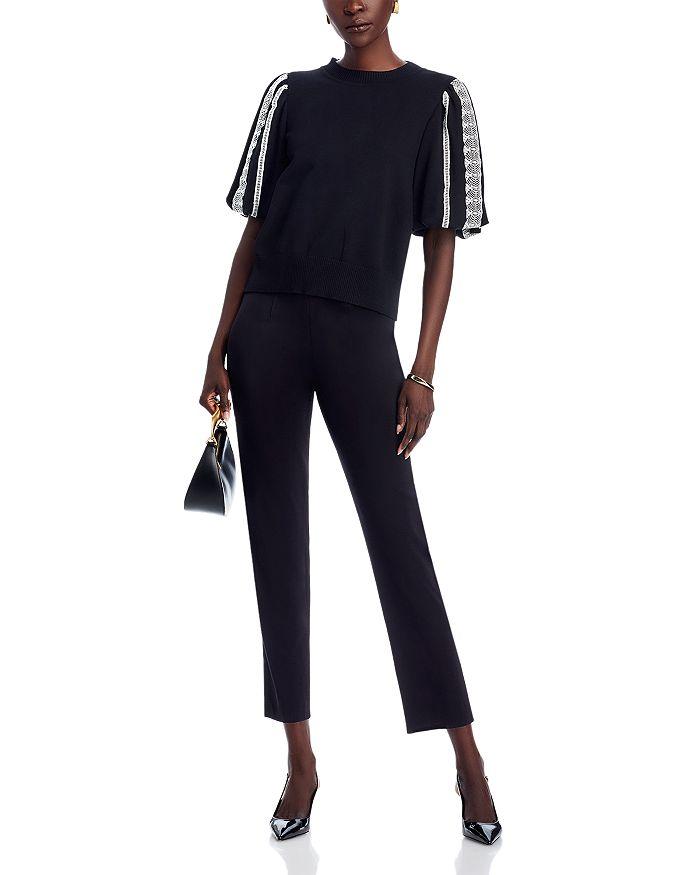 Misook Puff Sleeve Embroidered Blouse