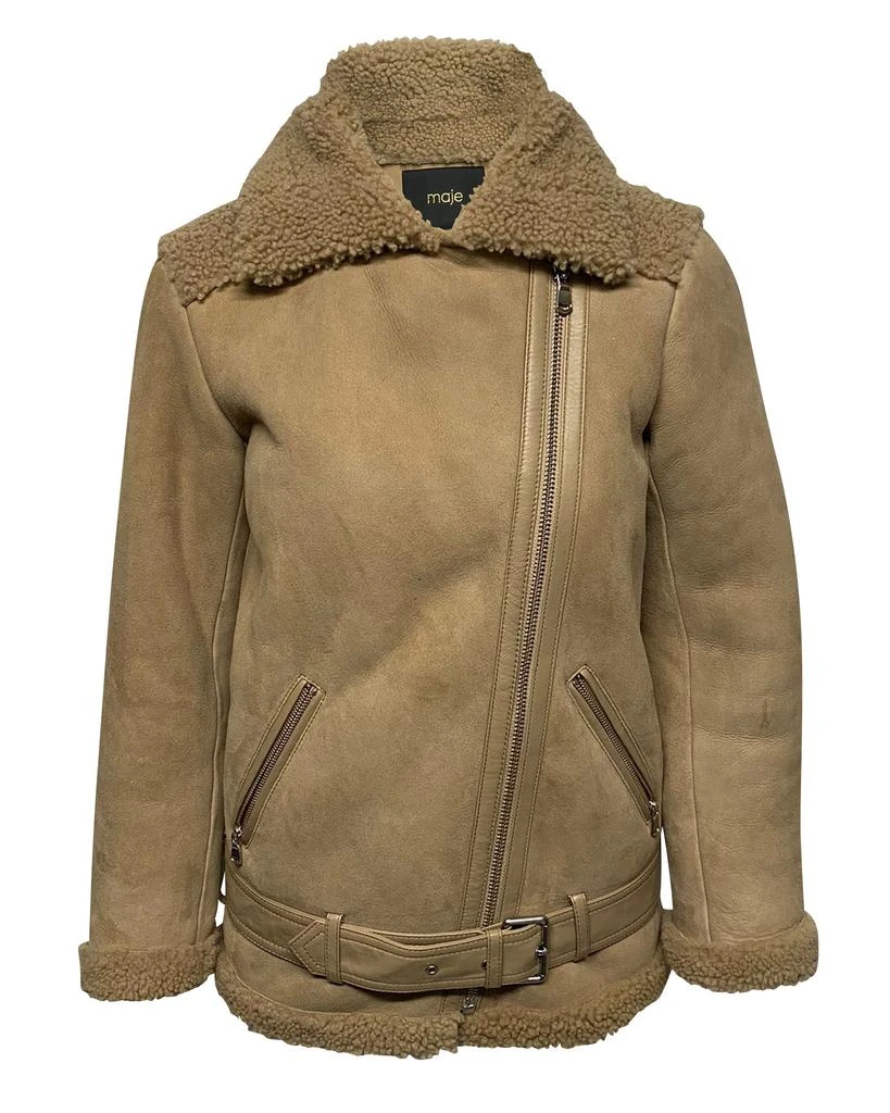 Maje Gombery Shearling Jacket in Beige Suede 1
