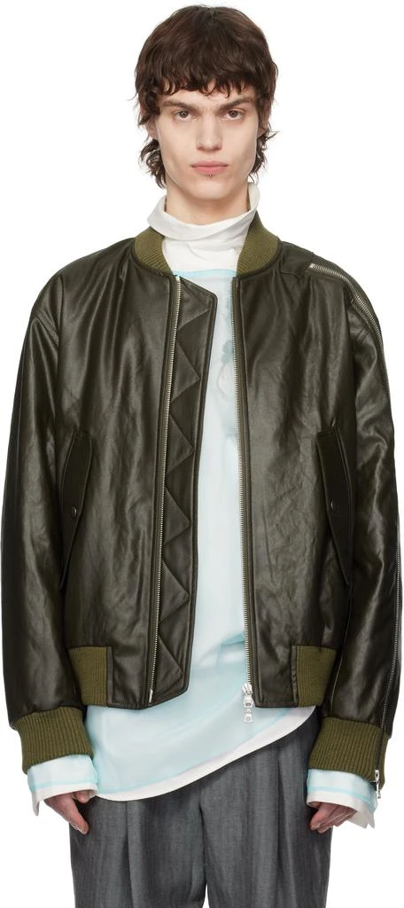 Dries Van Noten Khaki Faux-Leather Bomber Jacket 1
