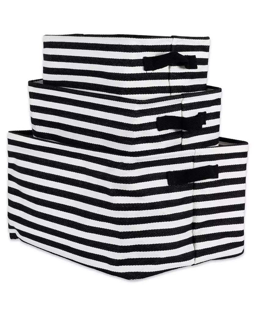 Design Imports Polyethylene Coated Herringbone Woven Cotton Laundry Bin Stripe Rectangle Set of 3