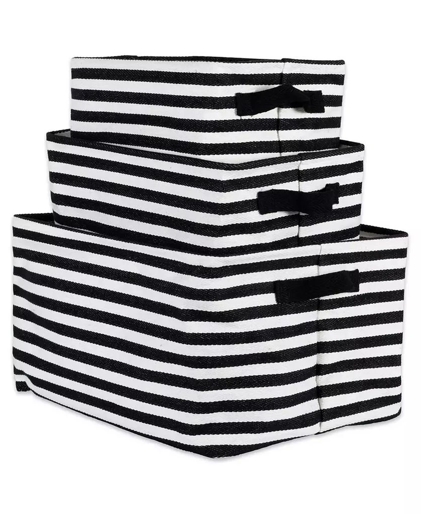 Design Imports Polyethylene Coated Herringbone Woven Cotton Laundry Bin Stripe Rectangle Set of 3 2