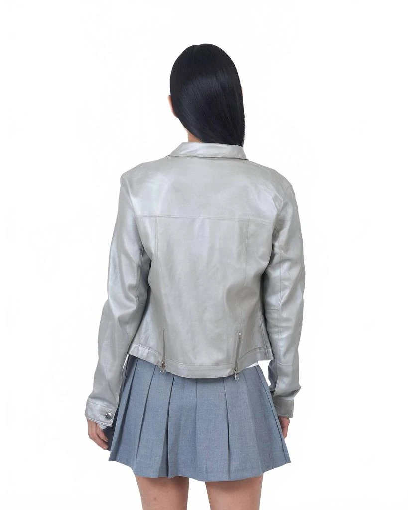 JKT NYC Alexa Metallic Leather Jacket In Taupe/silver 2