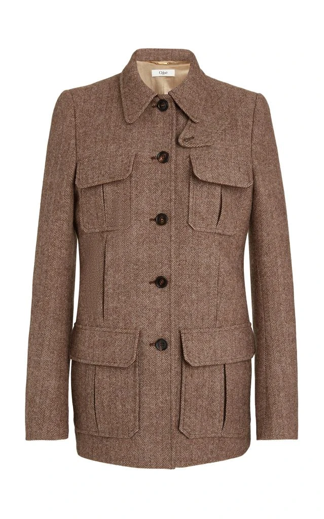 Chloé Chloé - Pocket-Detailed Herringbone Wool Jacket - Brown - FR 38 - Moda Operandi 1
