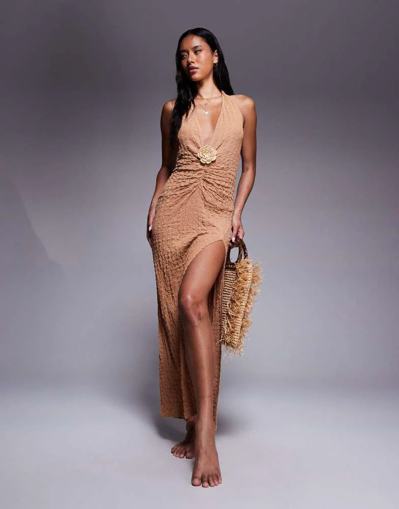 ASOS DESIGN Raffi plunge maxi beach dress in dark brown  On Sale Now with  Up to 40% Off | Discover Exclusive Deals & Savings at BeyondStyle   Authentic ASOS Home|women with