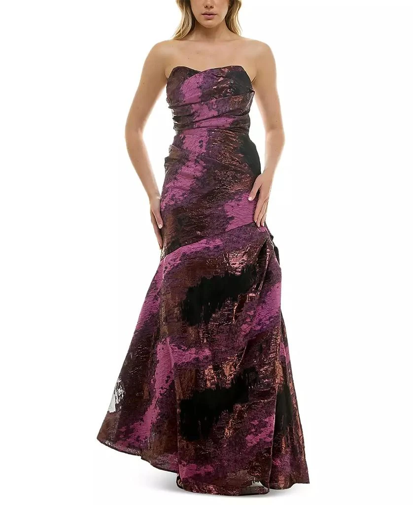 Taylor Women's Metallic Jacquard Strapless Gown 1