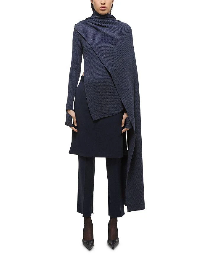 Helmut Lang Ribbed Draped Merino Wool Sweater 1