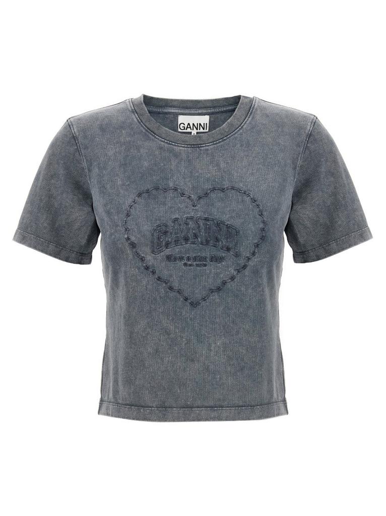 Tシャツ・カットソー Ganni SS25 Heart T-shirt (T4090 868) Ganni Embroidered Heart Cotton T-Shirt | Saks Fifth Avenue