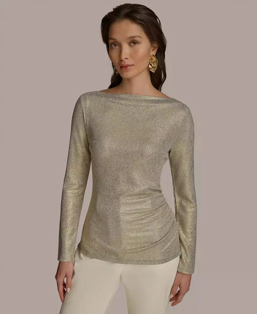 Donna Karan Women's Metallic Boat Neck Long-Sleeve Top 1