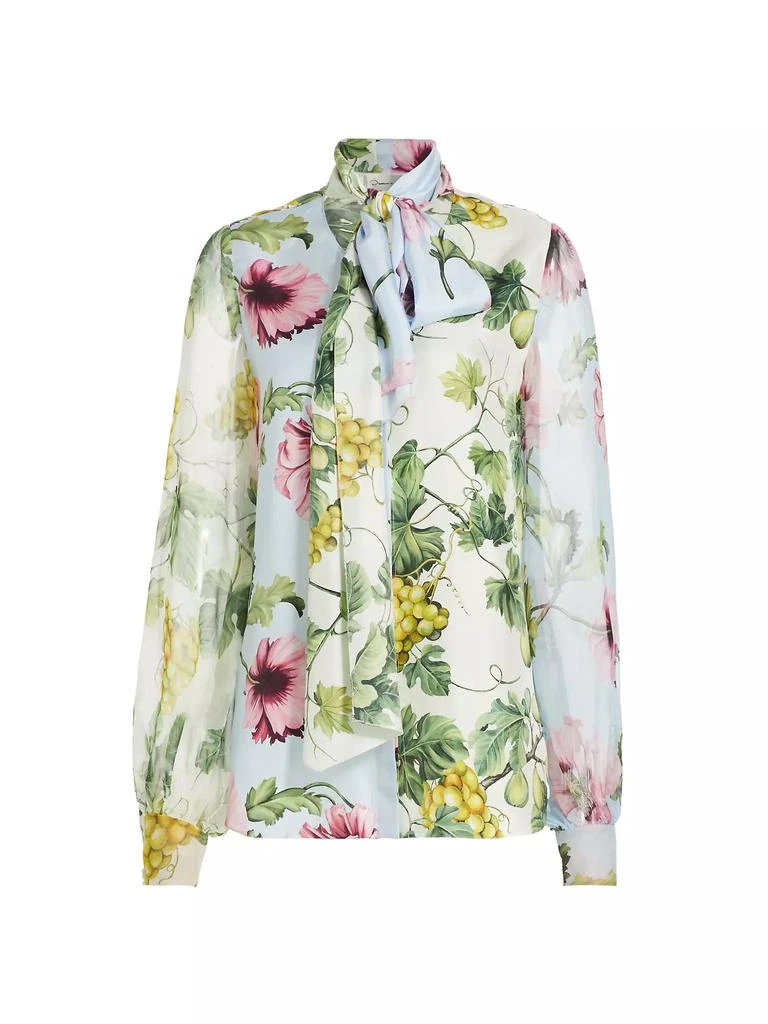 Oscar de la Renta Floral Silk Tieneck Blouse 1