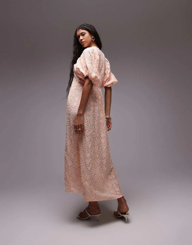 & Other Stories & Other Stories 3D sheer jacquard  maxi dress with volume sleeves in light orange 3