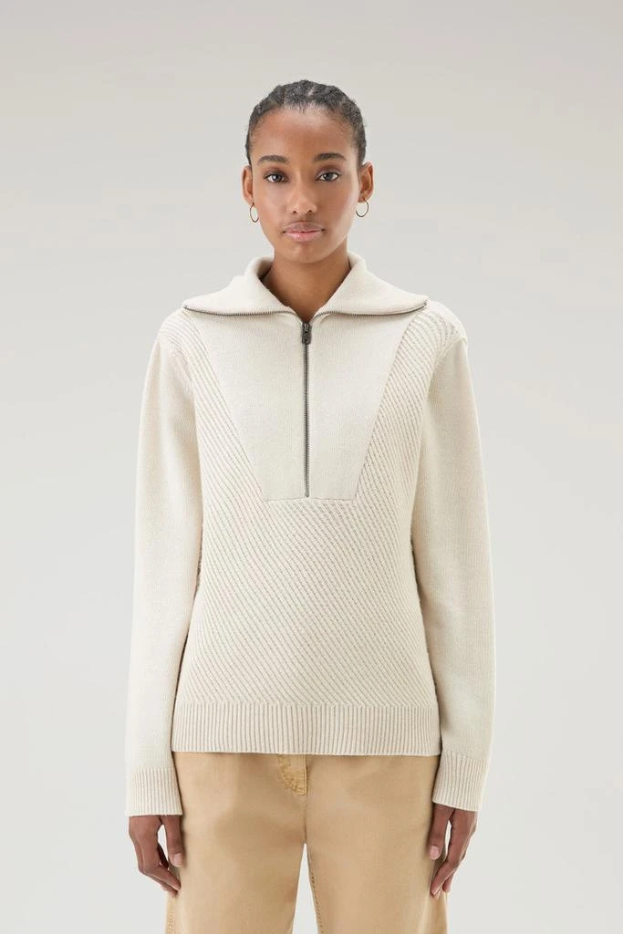 WOOLRICH Half-Zip Sweater in Wool Blend - Women - White 1