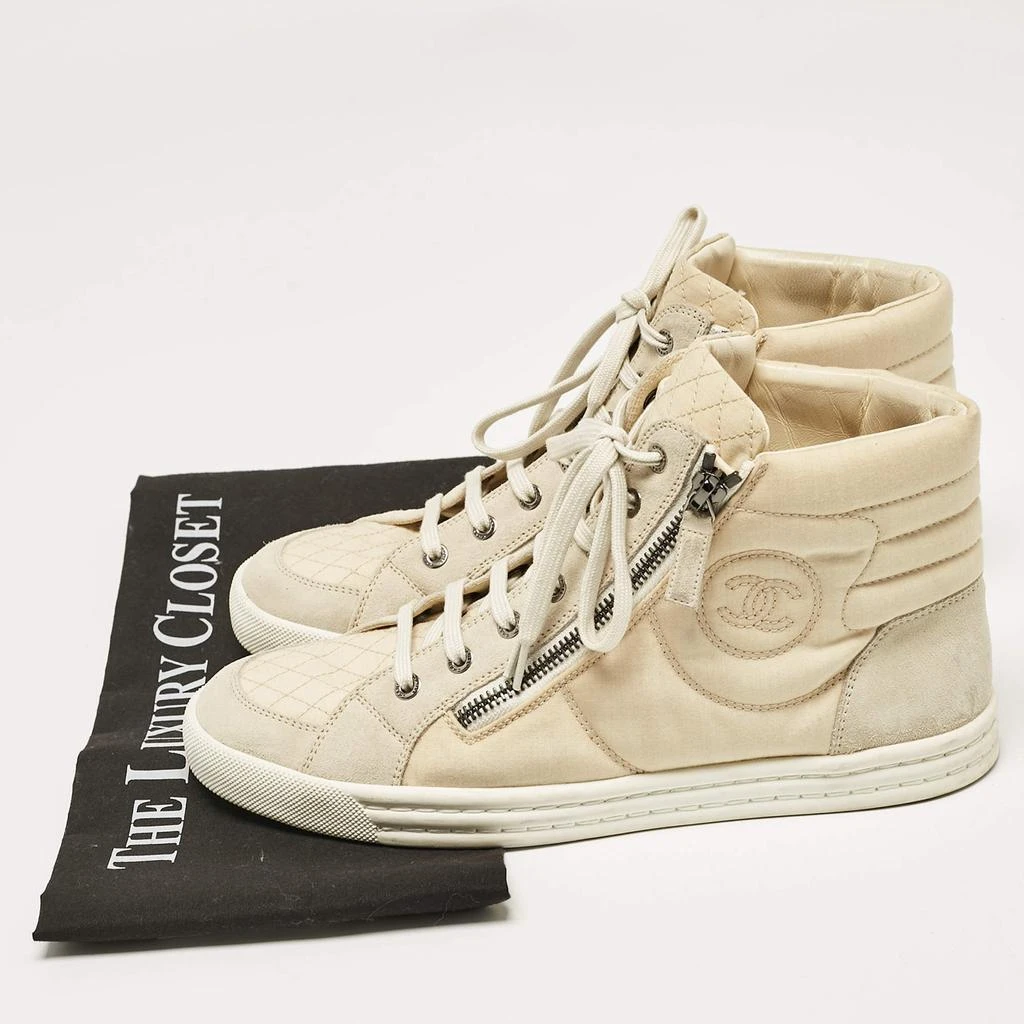 Chanel Chanel Cream Fabric and Suede CC Side Zip High Top Sneakers Size 39 9