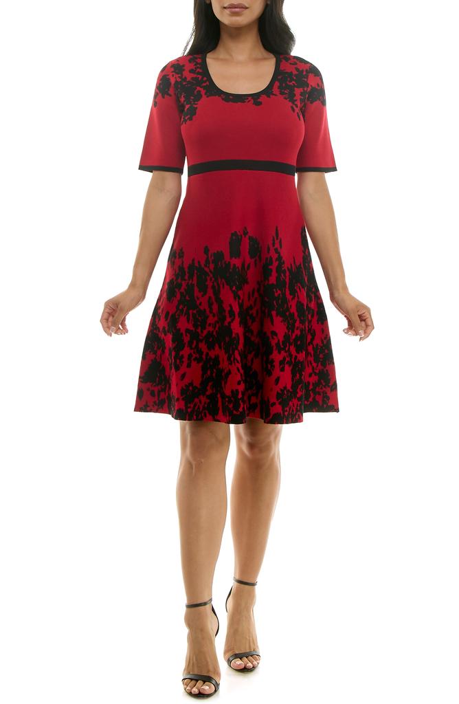 Nina Leonard Elbow Sleeve Fit & Flare Sweater Dress