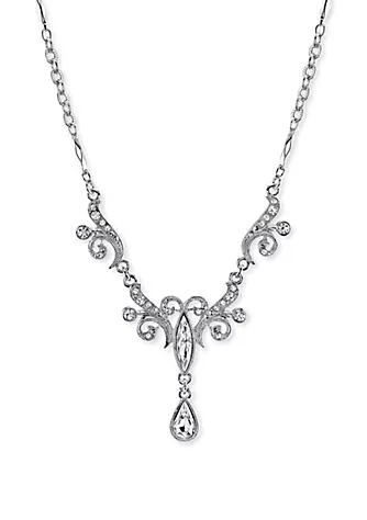 1928 Jewelry Silver-Tone Crystal Teardrop Necklace