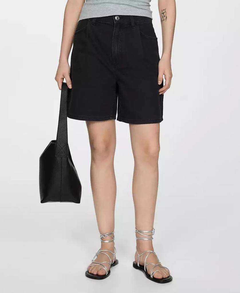 Mango Women's Pleats Detail Denim Shorts 5