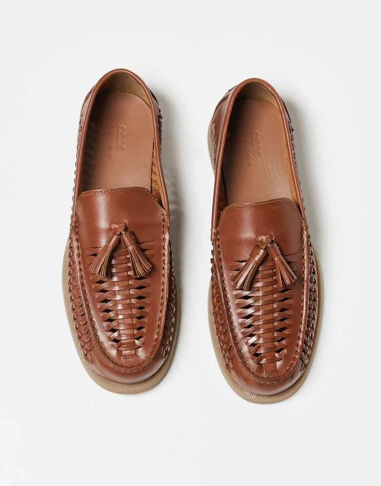 ASOS ASOS DESIGN loafers in tan leather with weave 4