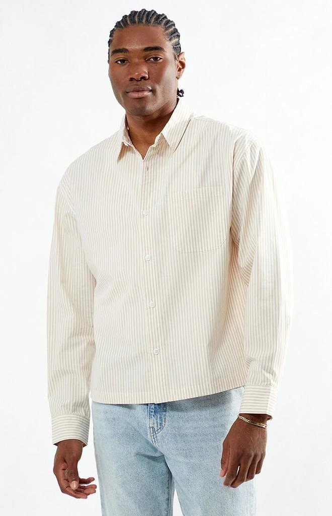 PacSun Tan Drew Striped Long Sleeve Button Down Shirt 1