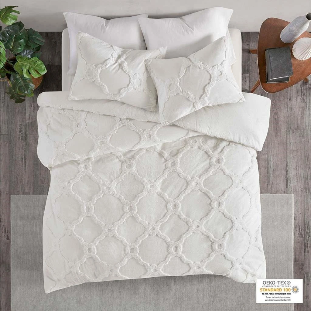 Streamdale Furniture Streamdale 3 Piece Tufted Cotton Chenille Geometric Duvet Cover Set 2