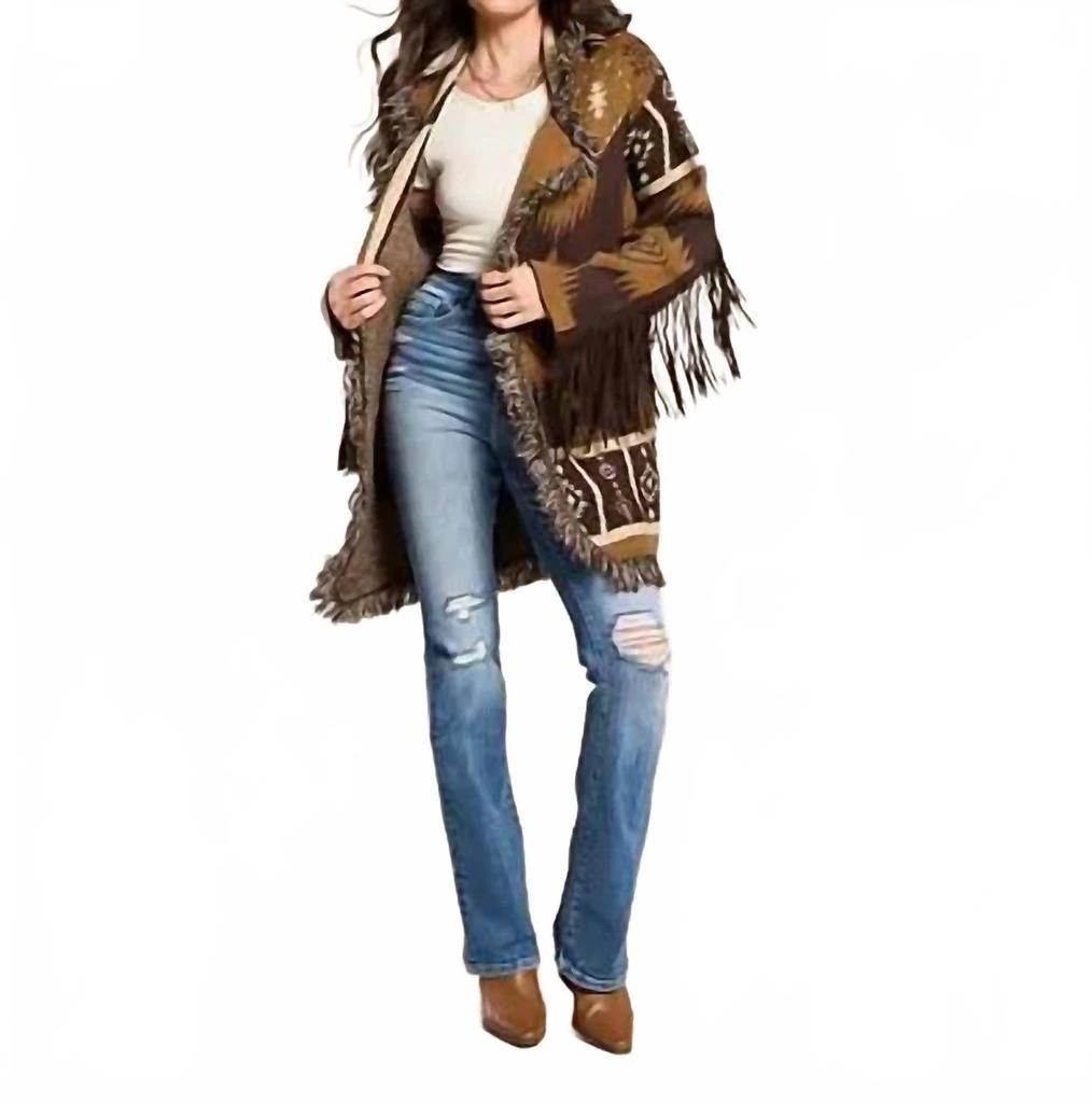 Miss Me Western Fringe Cardigan In Brown