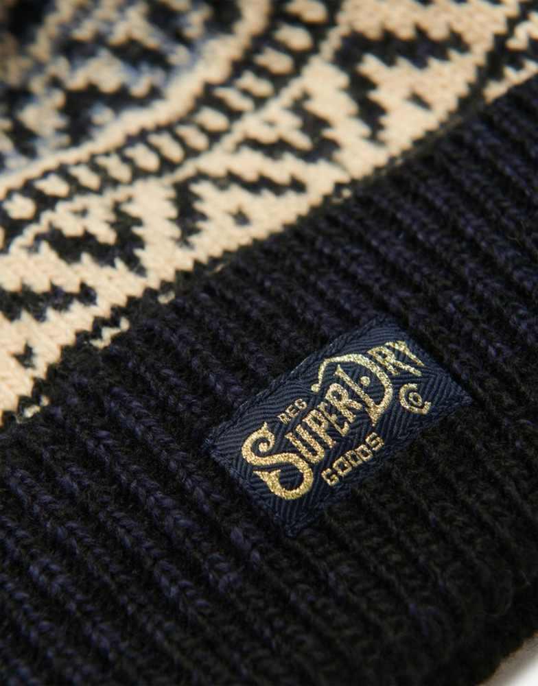 Superdry Superdry Patterned knitted beanie hat in island navy twist