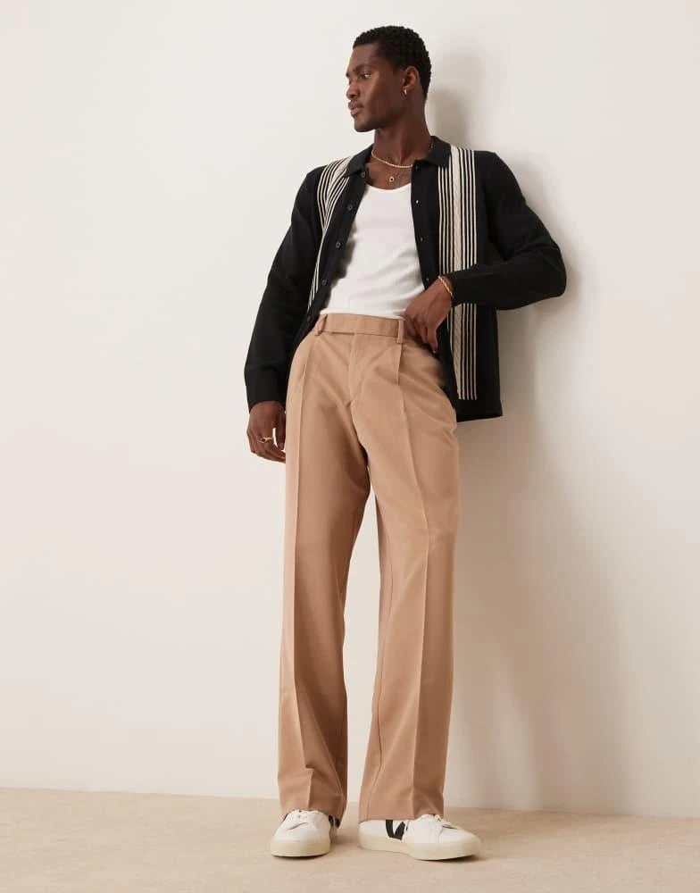 ASOS ASOS DESIGN smart wide leg trousers with front pleat in camel 1