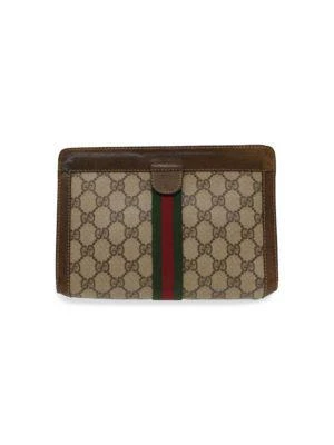 Gucci Gucci Gg Canvas Web Sherry Line Clutch Bag Beige Red 37.014.2125 Auth Yk8078 1