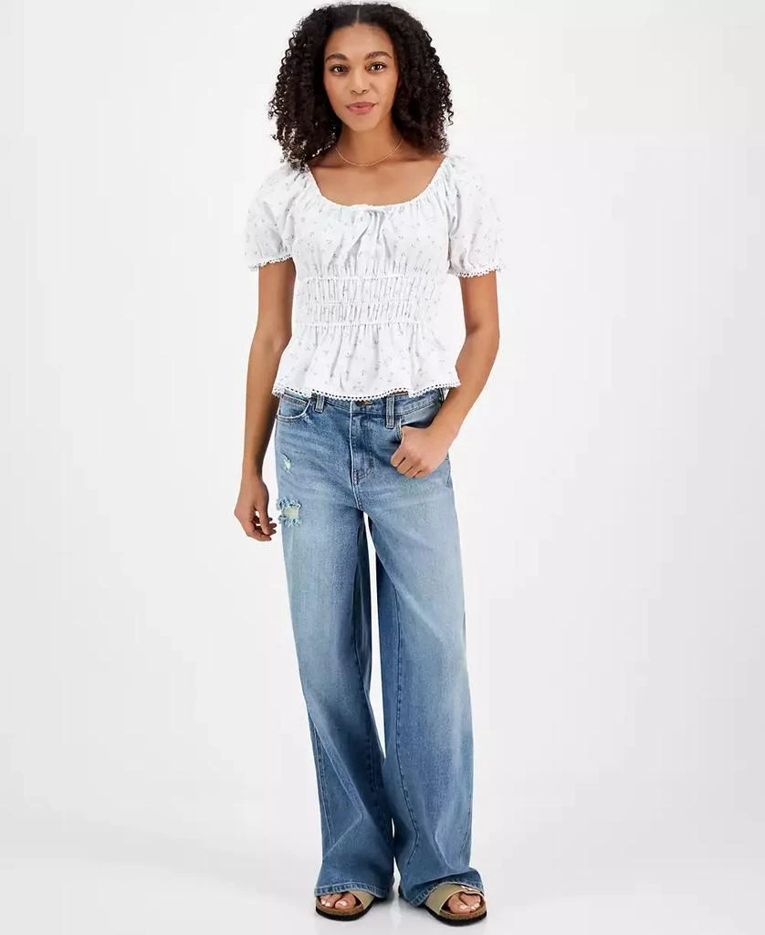 Celebrity Pink Juniors' Ruched Floral Puff-Sleeve Top 4