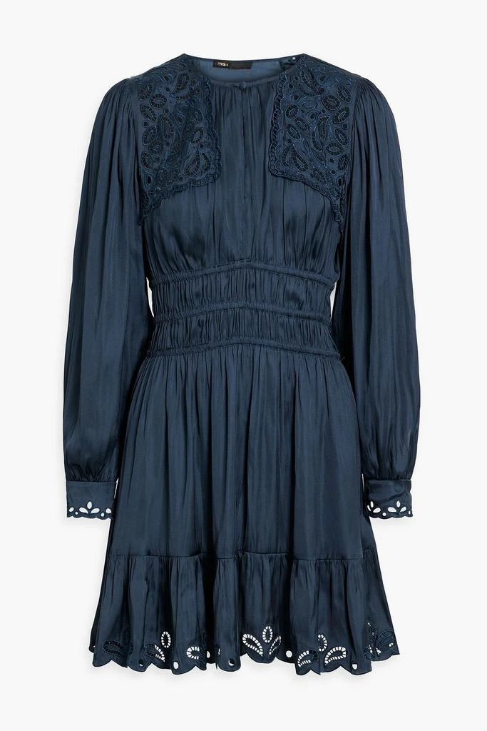 Maje Broderie anglaise-trimmed satin mini dress 1