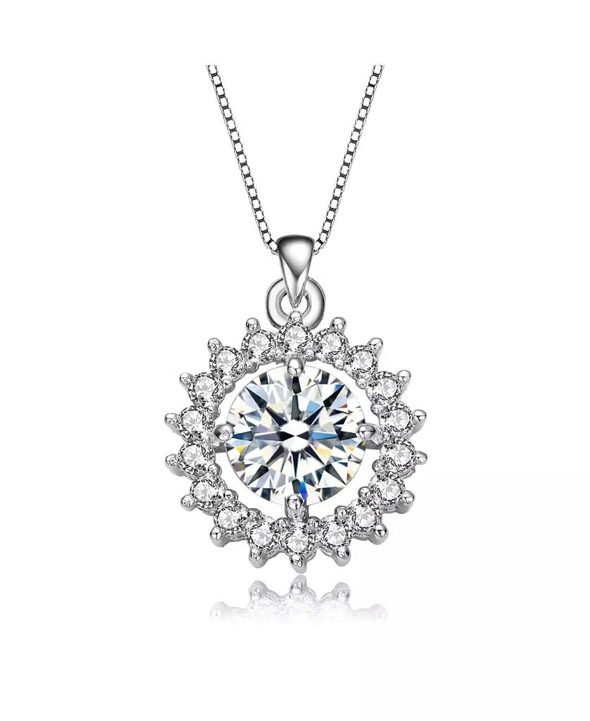 Rachel Glauber White Gold Plated Round Cubic Zirconia Flower Style Pendant Necklace